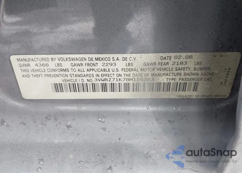 2008 Volkswagen Jetta Se z USA, uszkodzony, nr VIN 3VWRZ71K78M125363